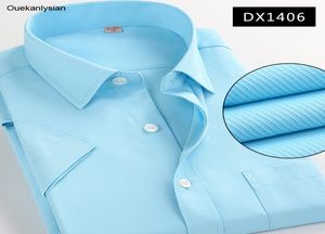 Ouekanlysian Summer Top Quality Mens Twill Dress Shirts Fitness短袖フォーマルビジネスシャツピュアカラーCamisa3181759