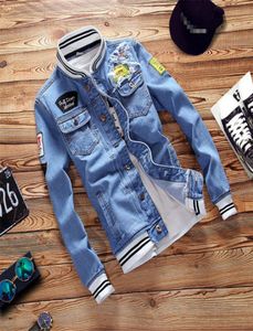 2019 Yeni Denim Ceket Erkek Hip Hop Deliği Gündelik Bombacı Ceket Kat Sonbahar Slim Stand Jean Ceket Artı Boyut S5XL Chaqueta Hombre5893399