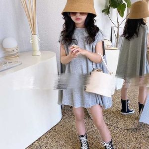 Girl's Dresses Summer Girls Dress European American Style Cloak Simple Loose Irregular Solid Color Long T-Shirt Dresss Kids ChildrenS Clothing