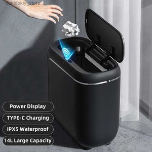 Waste Bins 14L Bathroom Automatic Sensor Trash Can Narrow Smart Trash Can Waterproof Trash Bin With Lid Charin Wastebasket Smart Home L49