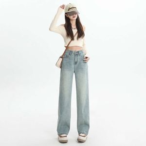 2024 Новые вышитые задние карманные джинсы Женские весенние новая высокая талия узкие широкие штаны для ног