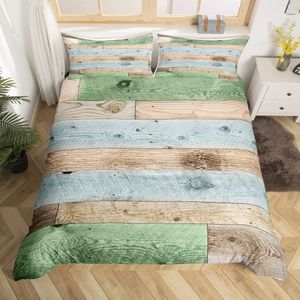 Vintage Barn Door Däcke Cover Rustic Farmhouse Western Twin King Bedding Set Akvarell Grunge Oil Målningsstil Täcke täckning