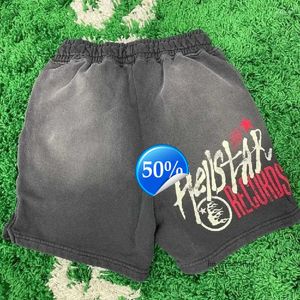 24SS Mens Shorts Hellstar Studios звучит как небеса мужские женщины качественные шнурки Негабаритная бриджи Hell Star 249