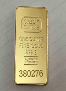 10 st icke -magnetiska krediterUisseingot 1oz guldpläterade bullion bar Swiss Souvenirmynt gåva 50 x 28 mm med olika seriella laser 4510491