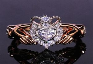 Nowe kobiety mody biżuterii Crown Wedding Pierścień 925 Sterling Silverrose Gold Fill Eternity Popularne kobiety zaręczynowe Claddagh Pierścień GI95980168