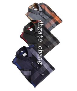 Высококачественная дизайнерская мужская рубашка Burbereys Mens Camisas de hombre Fashion Geometric Check Print Print Короткий отворотный лацкат универсальный S-3XL R22 890193914