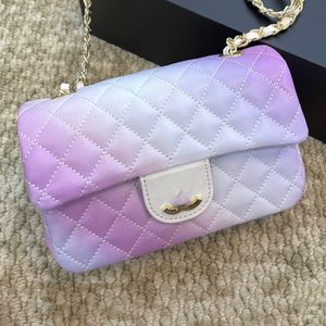 Gradient White And Purple CF Women Designer Shoulder Bag Classic Flap Gold Hardware Matelasse Chain Handbag Leather Quilted Luxurious Cute Cross Body Bag 20x12cm