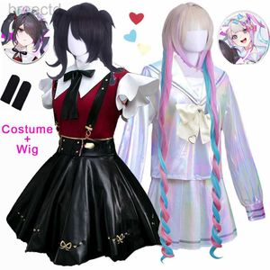 Anime -Kostüme Spiel Bedürftige Mädchen Überdosierung Cosplay Kostüm Perücken Schuhe Anime JK Uniform Leder Rock Set Abyss Kangel Ame Chan Cosplay Kostüm 240411