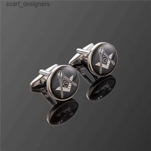 Manschettlänkar Hot Fashion Men Cuff Links Freemasonry Cufflinks Masonic Manschettknappar Hylsa Designer för Masonry Square och Compass med G Y240411