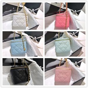 Women Crossbody Bags Shoulder Handbags Designer Luxury Mini Portable Box Cosmetic Lipstick Bag Sheepskin Black Ladies Fashion Small Purses Golden Ball Chain 11cm