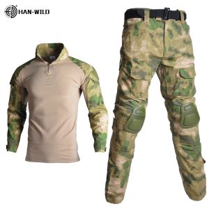 Pants HAN WILD Tactical Camouflage Military Uniform Clothes Suit Men Army Clothes Military Combat Shirt and Cargo Pants Knee Pads