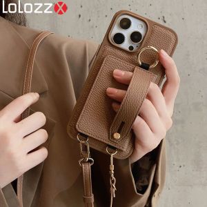 Wrist Strap Crossbody Wallet Phone Case For iPhone 13 12 14 11 15 Pro Max 14Pro With Card Slot Holder Ring Lanyard Leather Cover