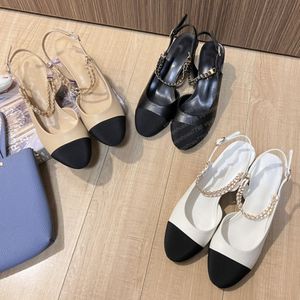 Luksusowe slingbacki masywne obcasowe sandały designer butów balet mody butowy balet balet płaski morela sole damskie niskie oryginalną skórę