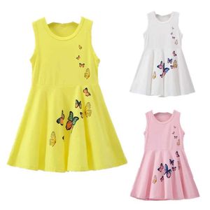 Девушка платья детские платья для девочек лето твердые хлопковые желтые платье без рукавов детская одежда девочка милое повседневное платье принцессы