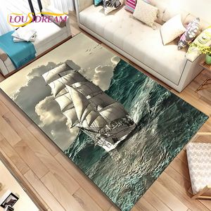 A Pirate Boat,Barque,Boat Ship Area Rug,Carpet Rug for Home Living Room Children's Bedroom Sofa Doormat Decor,Non-slip Floor Mat