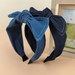 New denim bow headband retro pressed thread fabric hairpin simple wide edge rabbit ears hair accessories