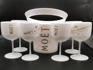 Wiadra i lodowiska z białym szklanym szklanką 6PCS Moet Chandon szampan szampana plastik 302W208D253V7667735