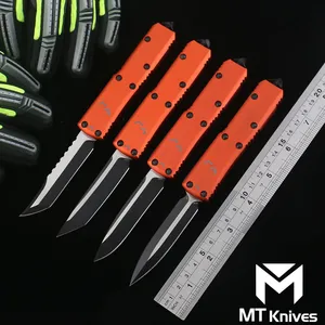 MT Production Orange Halloween 85 AUTO Tactical Knife D2 Stone Wash Blade CNC Aviation Aluminum Handle Outdoor Camping Hiking EDC Pocket Knives