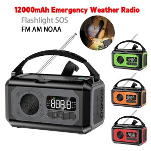Rádio 12000mAh Rádio de emergência meteorológica FM AM NOAA Solar manivela de emergência Receptor de rádio de lanterna para acampamento de sobrevivência ao ar livre