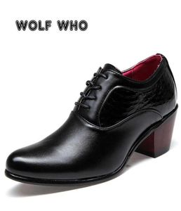 Wolf Who Luxury Men Dress Wedding Shoes Wedding Leather Glossy 6cm High Heels Fashion Moda