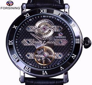 Forsining Tourbillion Designer obscuro Designer à prova d'água Mens de couro genuíno relógio Top Brand Luxury mecânica Relógio automático Relógio7716163