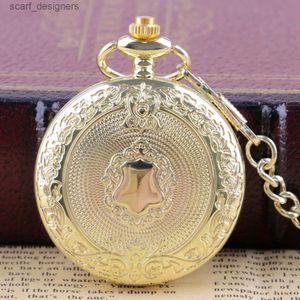 Pocket Watches Creative Gold Delicate Carved Pattern Shield Quartz Pocket Analog Floral Rattan Pocket FOB Reloj de Madera Y240410