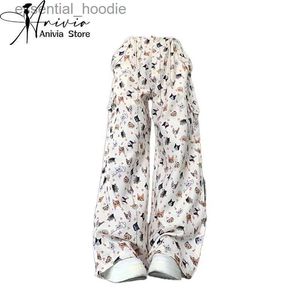 Calças femininas Capris Capris Womens Bolock White Cargo Cargo Pontas Retro Tamanho Y2K Paraquedas Harajuku Pants 2000s Roupas 2024 C240411