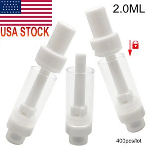 2 ml Full Ceramic Cartridge USA Stock Press Tops White Atomizer 4st Intag Press med maskin 510 Tråd tom glasstank för tjocka oljepatroner 400 st/parti