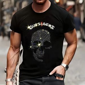 Mens Quality Fashion T-Shirts Summer Casual Street Short Sleeve Skull Graphic Clothing Tee Tops O-Neck Rhinestone Tshirt Y2k 240401