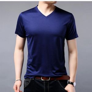 여름 고급 골프 착용 남자 V- 넥 디자인 및 실크 블렌드 패브릭 통기성 짧은 소매 일반 셔츠 오버 사이즈 티셔츠
