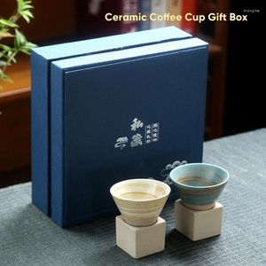 Tassen Untertassen 100 ml kreative Geschenkbox Ofentransformation Keramik Kaffee Tasse Espresso Japanischer Stil Porzellan Latte Becher Großhandel