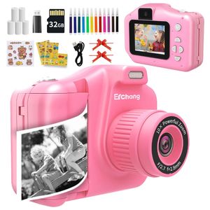 Erchang Childrens Instant Print Camera 1080P Selfie Video Child Camera For 4-12 Years Kids Girls Boys Brithday Gift 240327