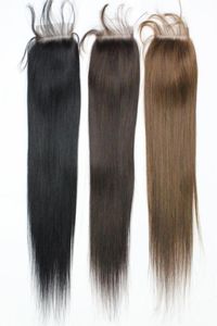 7a Farbe 1b schwarzer brasilianischer Straight Baby Hair Hair Top Spitzenverschluss 3 Teil 1B 4x4 peruanische Jungfrau Top Spitze Verschluss Haare Human Hair9618132