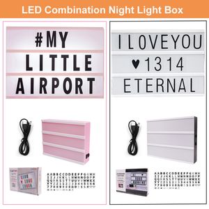 LED Nocne światło rozmiar A4 A5 A6 DIY Nocne światło z 96PCS Black Letters Cards USB/bateria zasilana do festiwalu