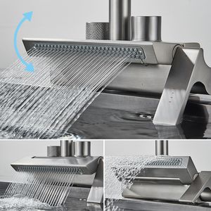 Grå digital Display Kitchen Faucet Rain Waterfall Dish Dish Washing Pool Rotera 2-vägs duschkran Vit Smart Kitchen Sink Faucet