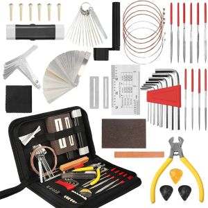 Cabos 54pcs Complete o kit de configuração do kit de reparo de ferramentas de manutenção de guitarra de guitarra com o cargo de limpeza de guitarra de estojo com acces de limpeza