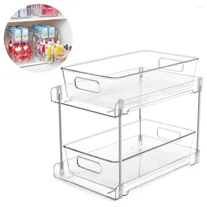 Bordmattor Pull-Out under diskbänken Organiser Multipurpose 2 Tier Clear Storage Drawers Rectangle Space Saving for Kitchen Pantry Office Desktop