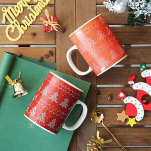 Mugs Merry Christmas Tree Printed Gifts Ceramic With Handgrip & Gold Spoon Japan Style Porcelain Red Orange Gift Box Coffee Mug