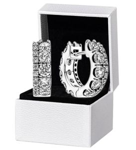 Women Mens Double Band Pave Hoop Kolczyki Oryginalne pudełko prezentowe dla autentycznego 925 SREBRING SREBRY CIRCE Circle Studs8105966