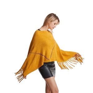 Autumn Hollow Sweater Pullover Women's Outer V-neck Shawl Cape Solid Color European and American Batwing Shirt Tassel