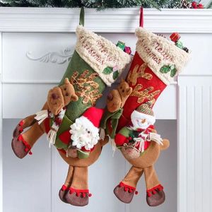 Storage Bags Christmas Stockings Santa Claus Elk Bear Snowman Plush Home Candy Gift Fireplace Tree Hanging Ornaments