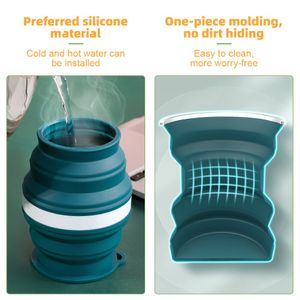 Bärbar silikon vikbar kopp med lanyard värmebeständiga hopfällbara koppar lock vikningsförvaring resemugg för varmt vatten