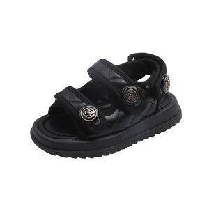 Children Summer Sandals Chic Girls Casual Sandals Solid Black Kids Fashion Princess Japanese Style Classic Flowers Buckle 240407