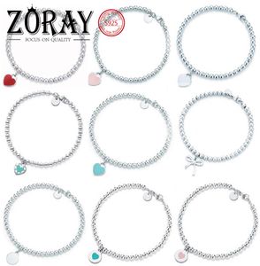 925 sterling silver round beads love ladies highend bracelet blue heart bracelet with original logo wholesale7447600