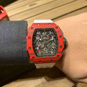 Luxury Watch Richa M Business Leisure RM11-03 hela automatisk mekanisk klocka Röd kolfiberband Mens mode Sport Watches 7B4H