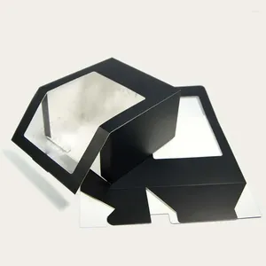 Gift Wrap 50st Classic Black Paper Folding Box med PVC Window Party Hats Packing Boxes Wholesale WB171