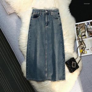 Skirts Summer 2024 Women's Denim Wrap Vintage Front Split High Wasit Jeans Female Straight Pencil