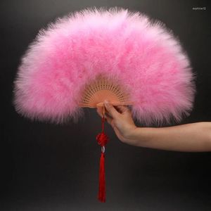 Decorative Figurines 1PC Soft Fluffy Feather Folding Fan Wedding Party Dance Hand Held With Chinese Knot Tassels Home Crafts Decoration