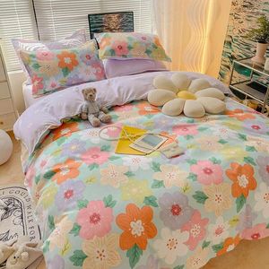 Bedding Sets Nordic Single Size Set Bed Linen Bedsheet Duvet Cover Pillowcase For Kids Adults Flower Print Sheet Quilt