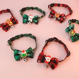 Dog Collars Pet Christmas Collar Bell Bow British Plaid Santa Claus Cat And Safety Buckle Accessories Tie